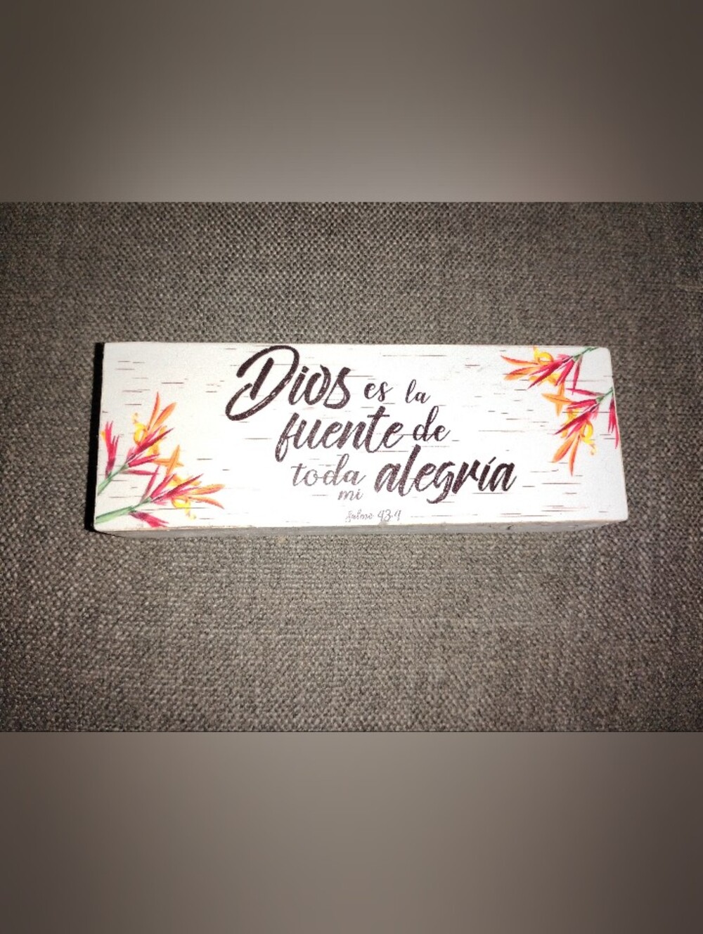 Inspirational White Wooden Sign 'Dios es la fuente de toda alegría'